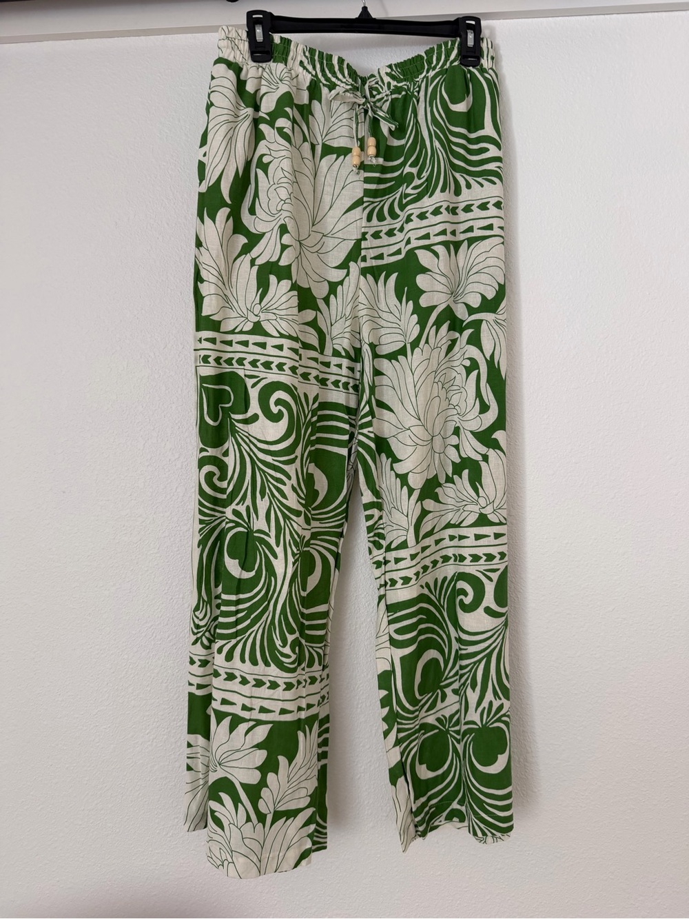 Green & Cream Floral Print Drawstring Pants